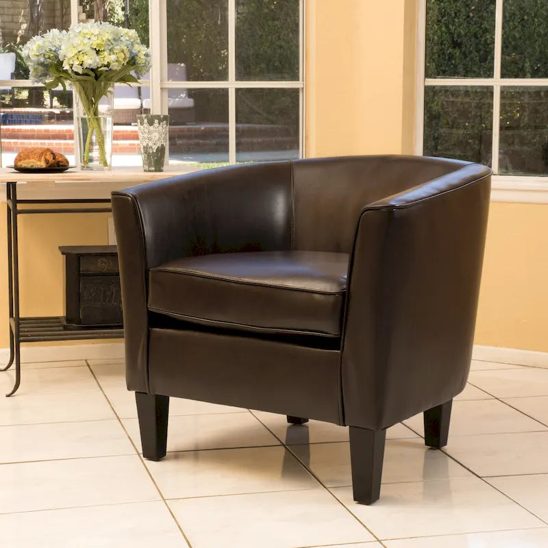 Fauteuil club en similicuir avec pieds en bouleau – Siège d'appoint moderne