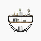 Rustic Demilune Shape Textured Metal Distressed Wood Console Table