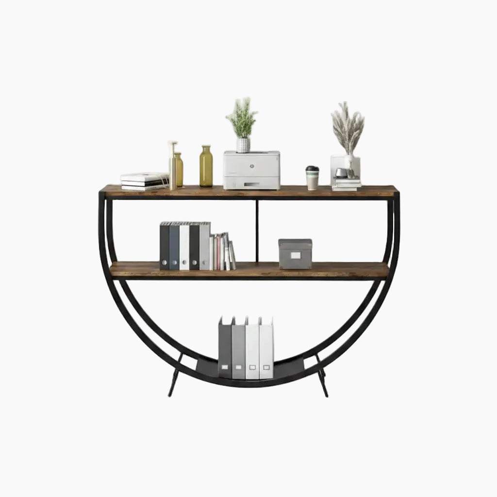 Rustic Demilune Shape Textured Metal Distressed Wood Console Table