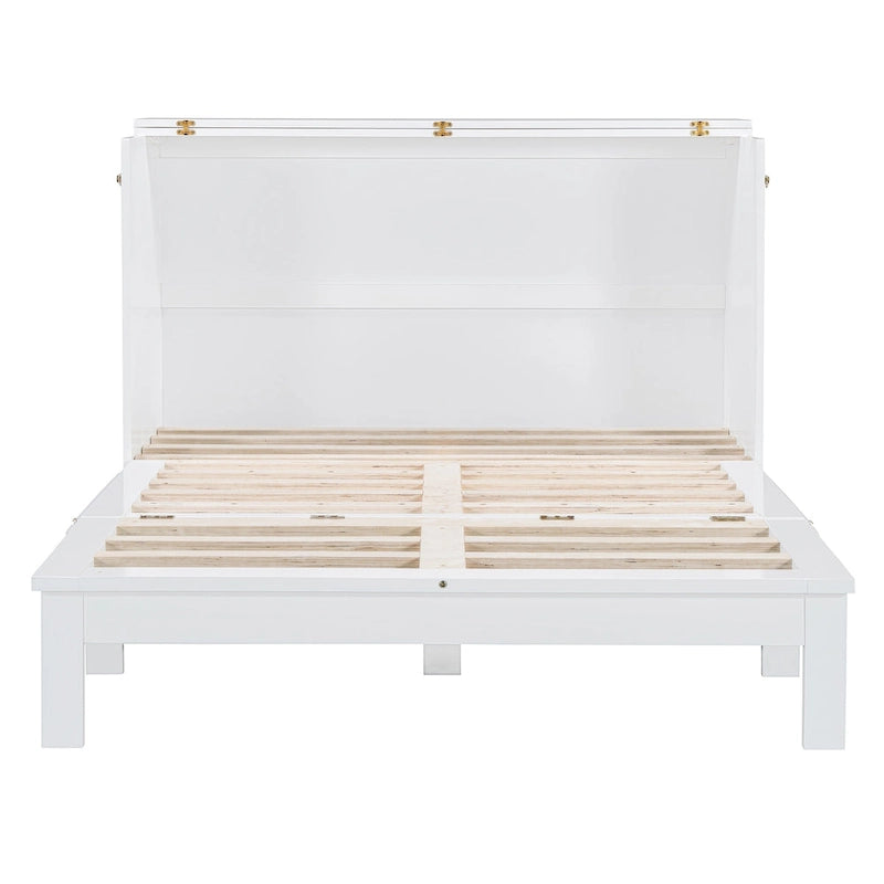 Full/Queen Size Murphy Bed Wall Bed with a Large Storage Drawer, Space Saving Murphy Cabinet Bed w/ a set of Sockets & USB Ports