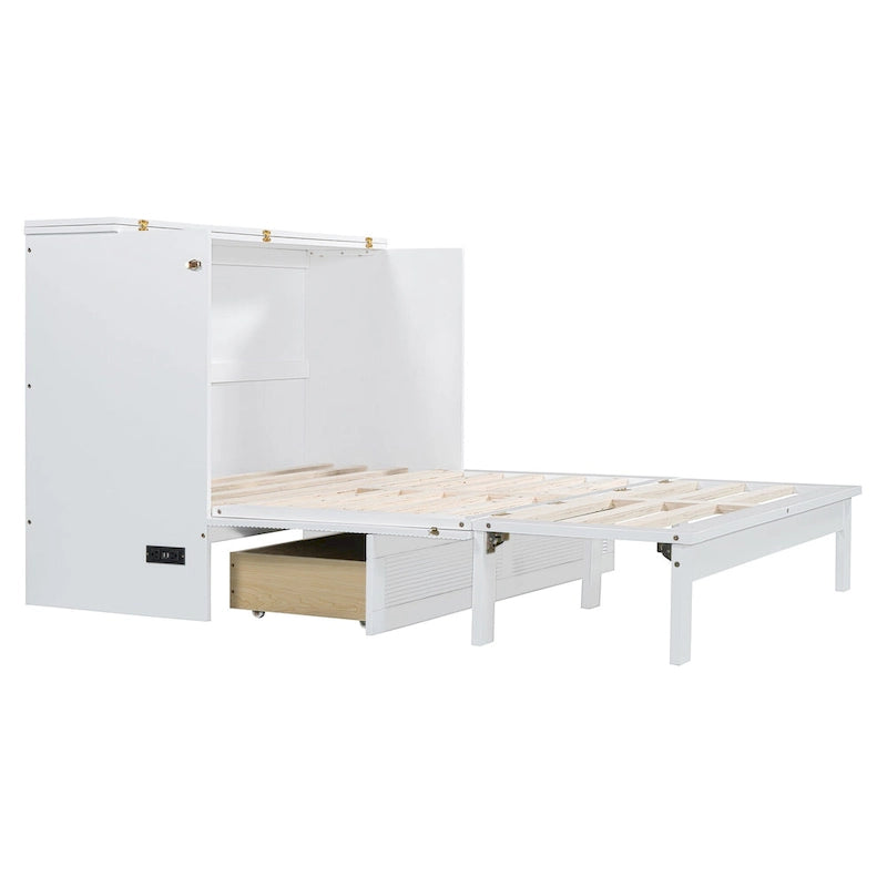 Lit escamotable mural Queen Size avec grand tiroir de rangement, prises et ports USB