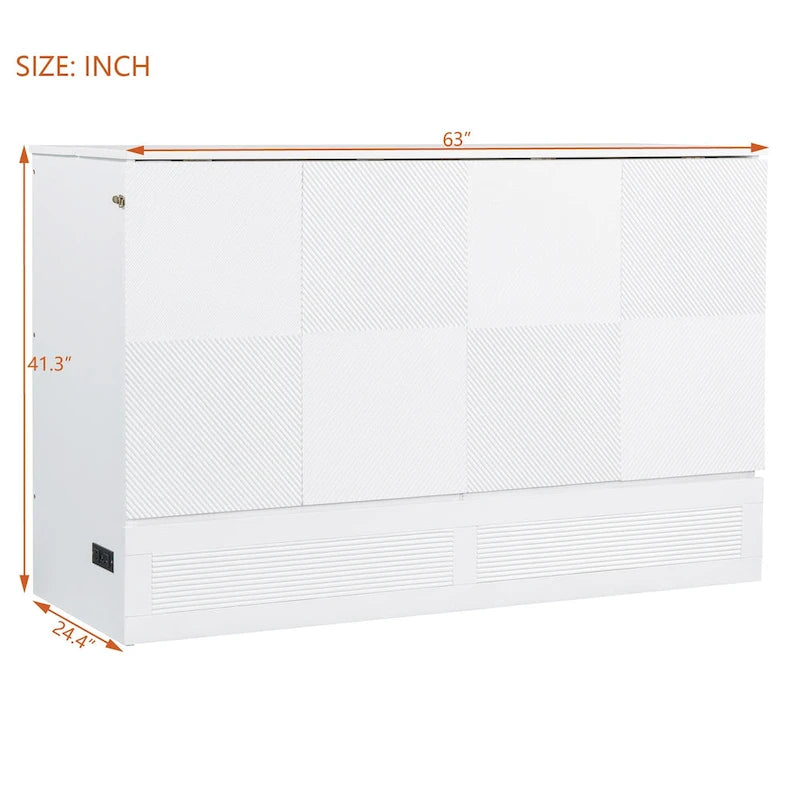 Lit escamotable mural Queen Size avec grand tiroir de rangement, prises et ports USB