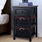 Table de Chevet Noire 3 Niveaux 1 Tiroir Rangement d'Appoint