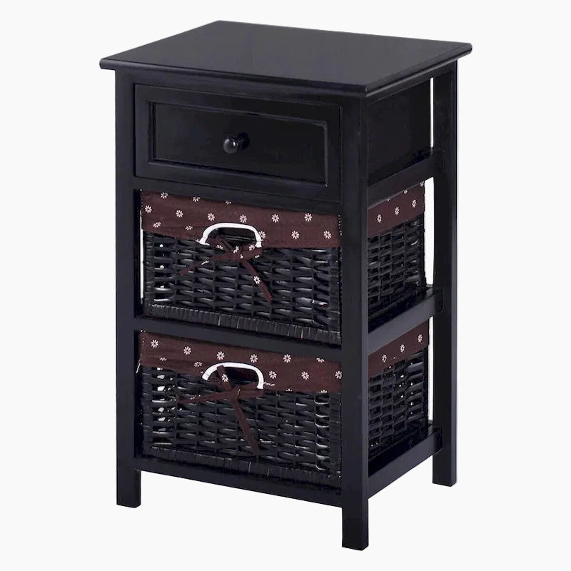 Table de Chevet Noire 3 Niveaux 1 Tiroir Rangement d'Appoint