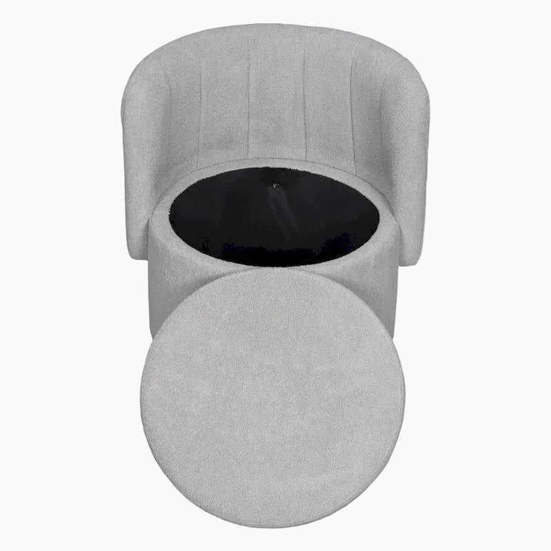 Fauteuil pivotant en tissu bouclé avec rangement pour salon, gris