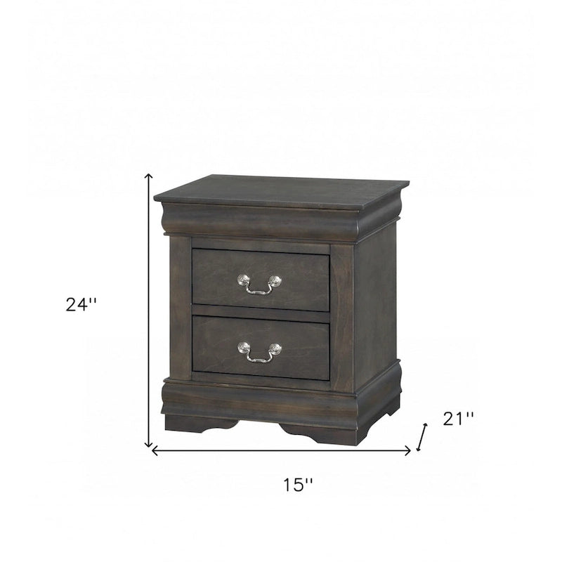 Table de chevet en bois avec 2 tiroirs et poignées en métal