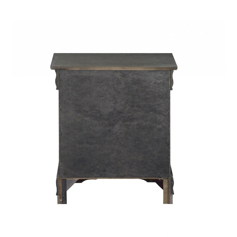 Table de chevet en bois avec 2 tiroirs et poignées en métal