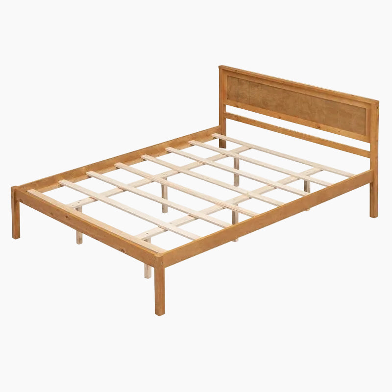 Lit Plateforme en Bois de Pin avec Sommier à Lattes et Tête de Lit – Fini Naturel