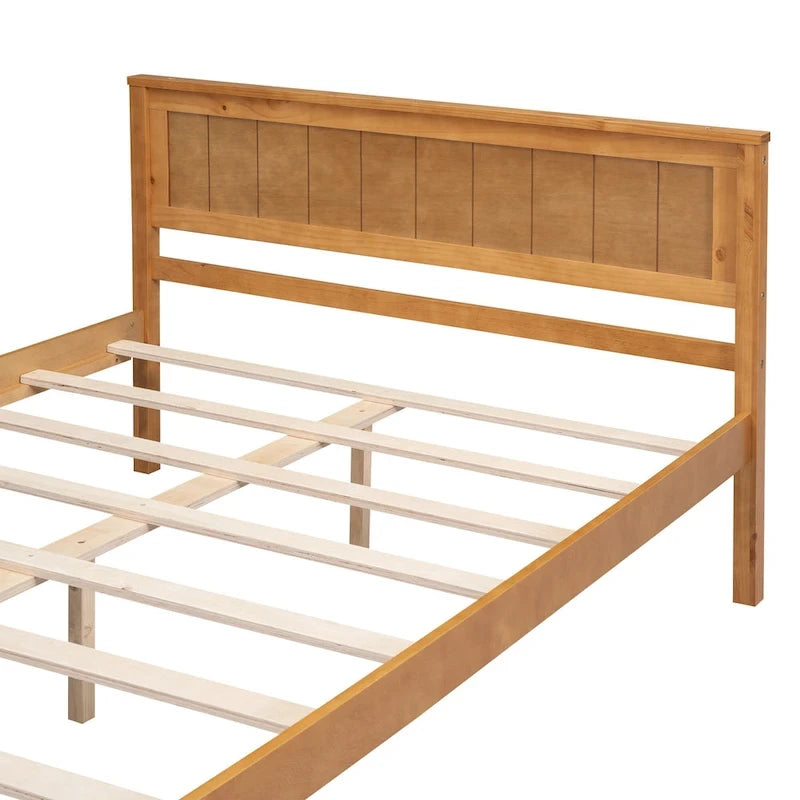 Lit Plateforme en Bois de Pin avec Sommier à Lattes et Tête de Lit – Fini Naturel