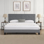 Lit plateforme rembourré de taille Queen avec tête de lit capitonnée – Design moderne