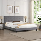 Lit plateforme rembourré de taille Queen avec tête de lit capitonnée – Design moderne