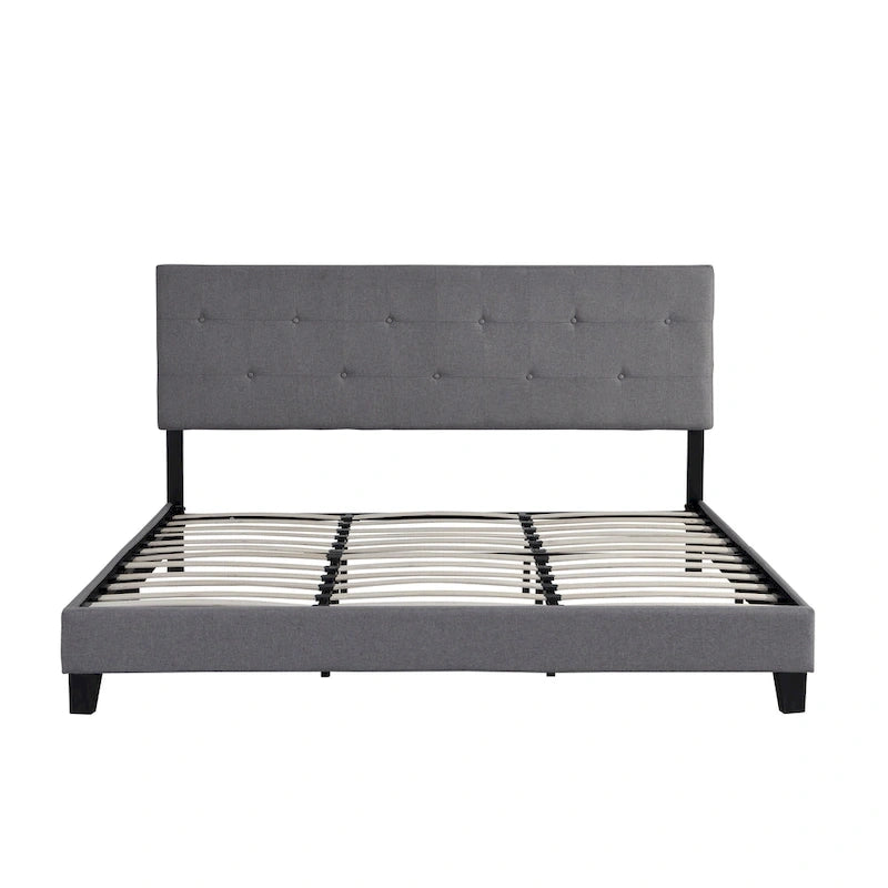 Lit plateforme rembourré de taille Queen avec tête de lit capitonnée – Design moderne