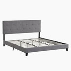 Lit plateforme rembourré de taille Queen avec tête de lit capitonnée – Design moderne