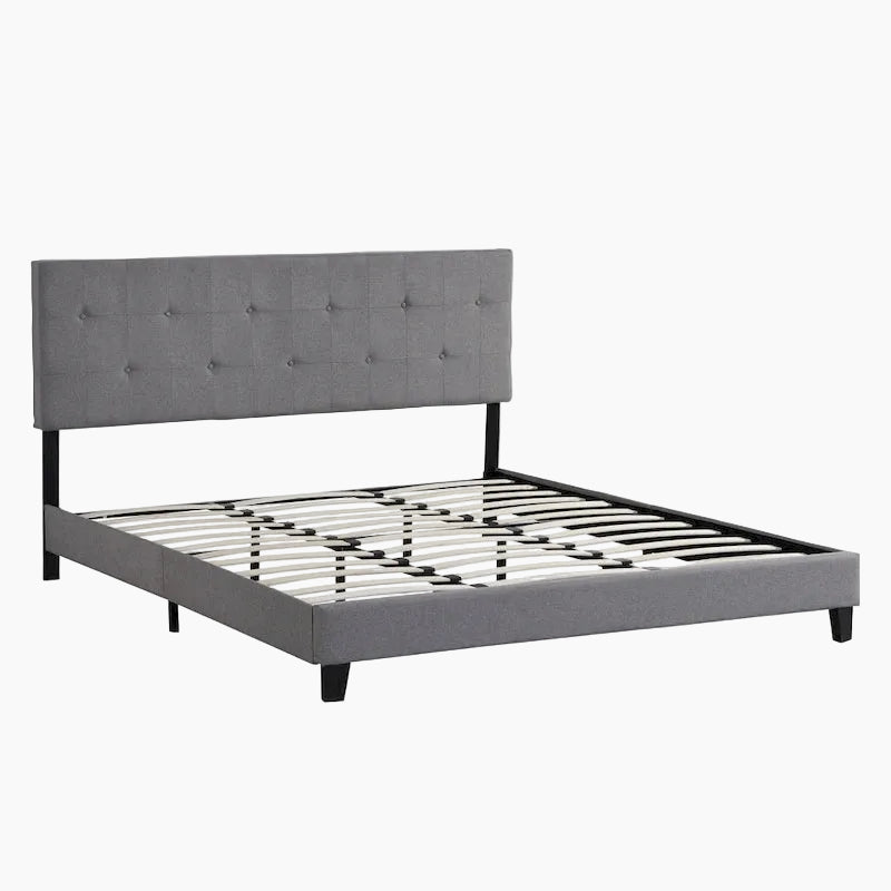 Lit plateforme rembourré de taille Queen avec tête de lit capitonnée – Design moderne