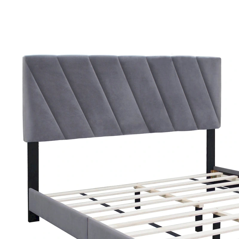 Lit plateforme réglable gris queen size rembourré – Cadre de lit moderne