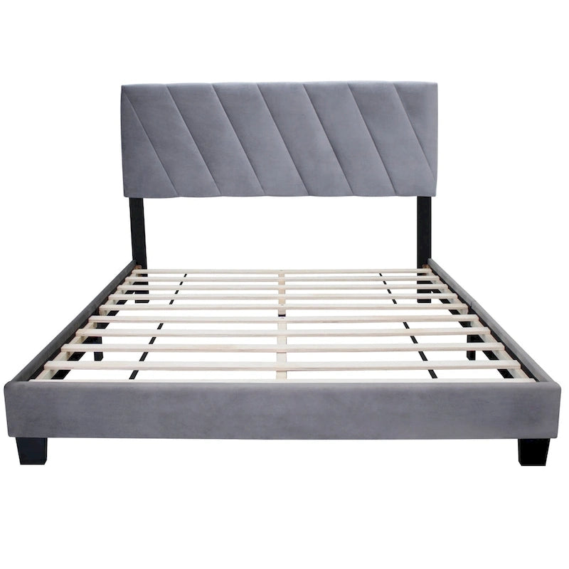Lit plateforme réglable gris queen size rembourré – Cadre de lit moderne