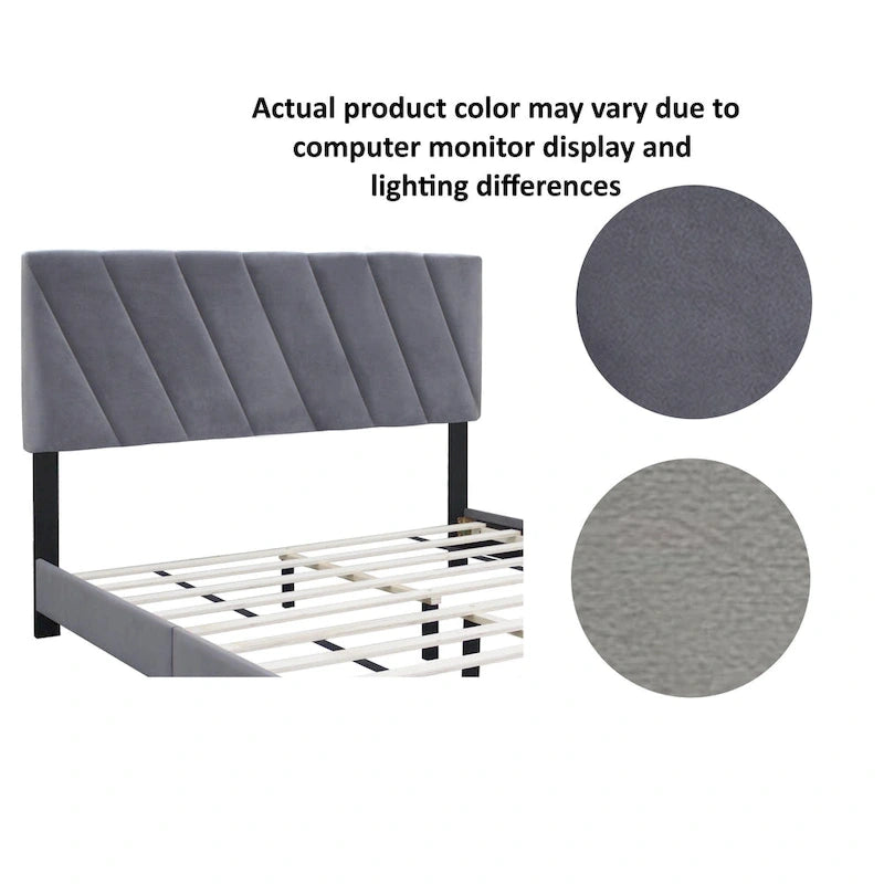 Lit plateforme réglable gris queen size rembourré – Cadre de lit moderne
