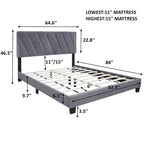 Lit plateforme réglable gris queen size rembourré – Cadre de lit moderne