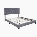 Lit plateforme réglable gris queen size rembourré – Cadre de lit moderne