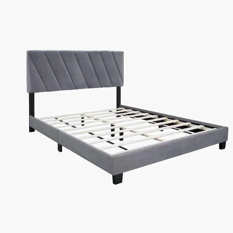 Lit plateforme réglable gris queen size rembourré – Cadre de lit moderne