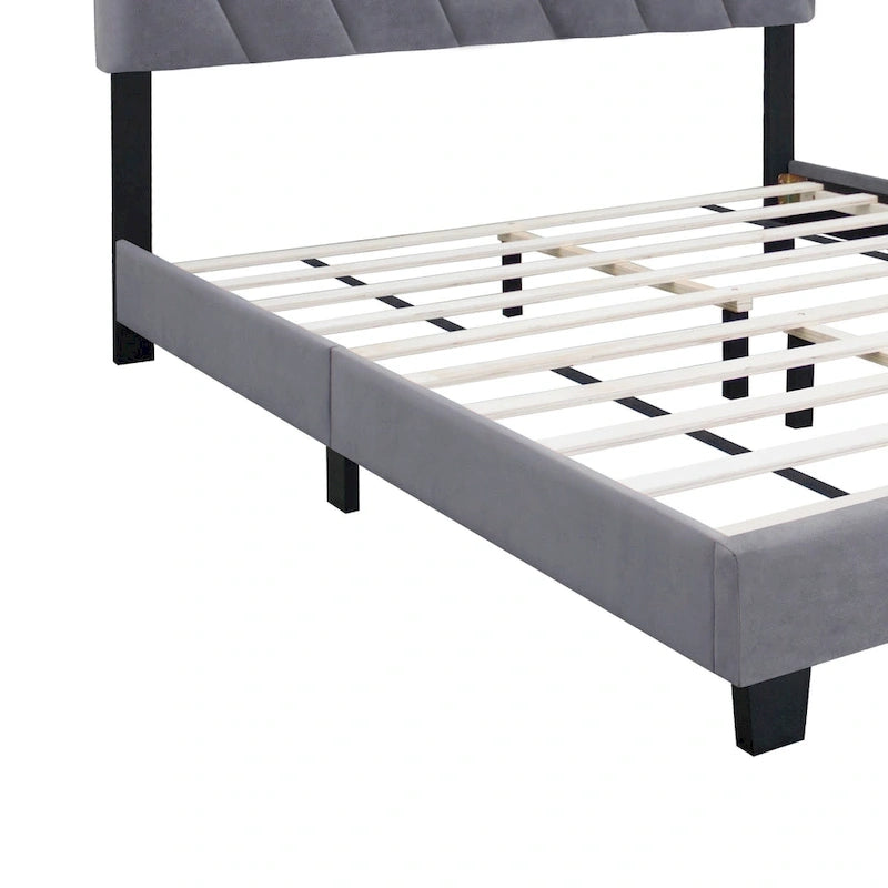 Lit plateforme réglable gris queen size rembourré – Cadre de lit moderne