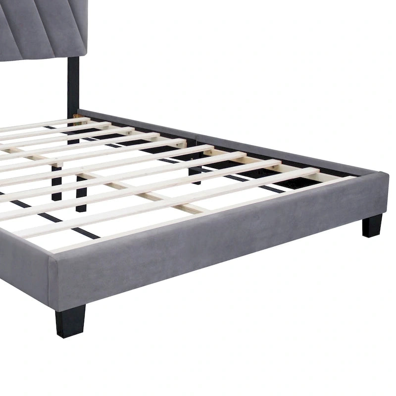 Lit plateforme réglable gris queen size rembourré – Cadre de lit moderne