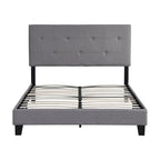 Lit plateforme pleine grandeur en lin gris avec tête de lit capitonnée – Aucun sommier tapissier requis