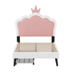 Lit de princesse rembourré avec tête de lit couronne et tiroirs de rangement