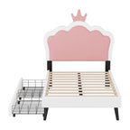 Lit de princesse rembourré avec tête de lit couronne et tiroirs de rangement