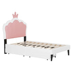 Lit de princesse rembourré avec tête de lit couronne et tiroirs de rangement