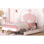 Lit de princesse rembourré avec tête de lit couronne et tiroirs de rangement