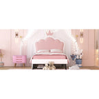 Lit de princesse rembourré avec tête de lit couronne et tiroirs de rangement
