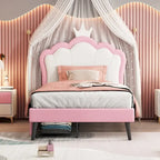 Lit de princesse rembourré avec tête de lit couronne et tiroirs de rangement