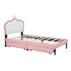 Lit de princesse rembourré avec tête de lit couronne et tiroirs de rangement