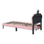 Lit de princesse rembourré avec tête de lit couronne et tiroirs de rangement
