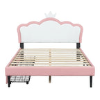 Lit de princesse rembourré avec tête de lit couronne et tiroirs de rangement