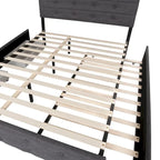 Cadre de lit plateforme capitonné en lin, taille Queen, avec 2 tiroirs de rangement et un lit gigogne