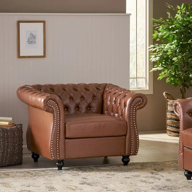 Fauteuil d'appoint capitonné en PU au design Chesterfield – Siège rembourré classique