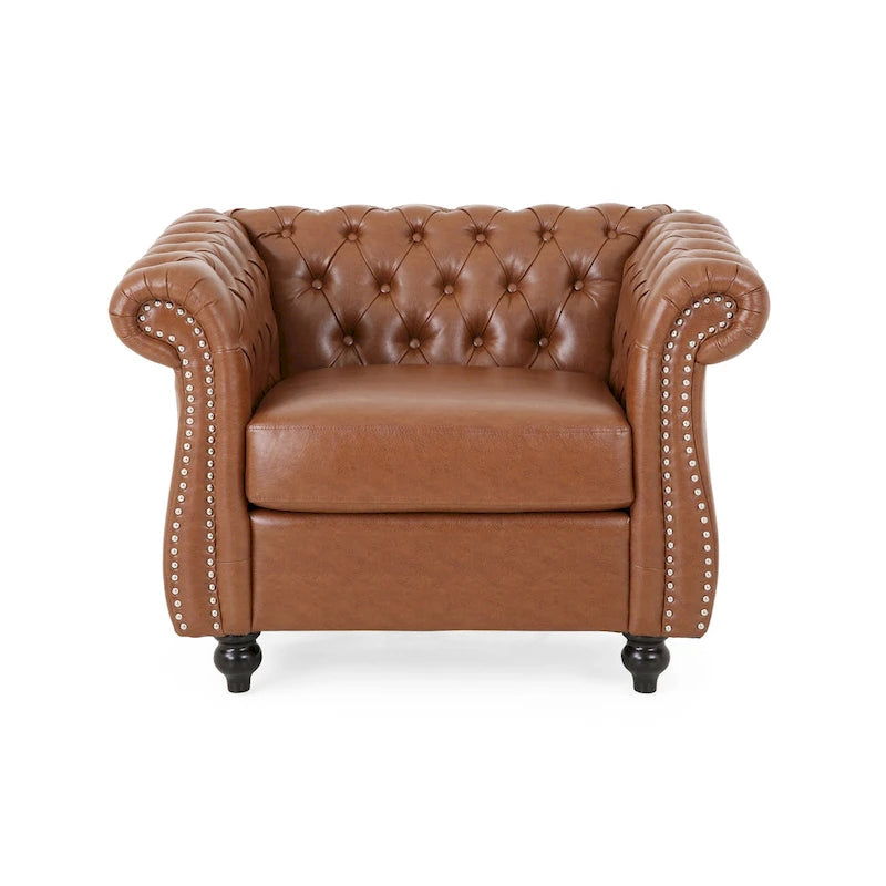 Fauteuil d'appoint capitonné en PU au design Chesterfield – Siège rembourré classique