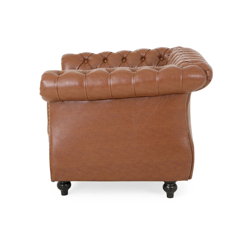Fauteuil d'appoint capitonné en PU au design Chesterfield – Siège rembourré classique