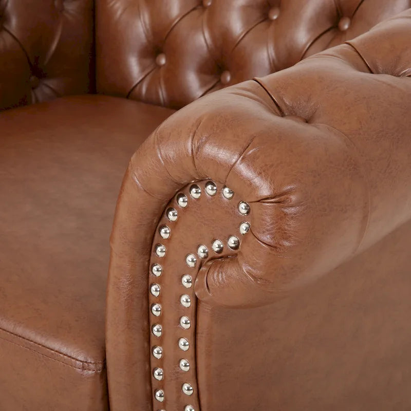 Fauteuil d'appoint capitonné en PU au design Chesterfield – Siège rembourré classique