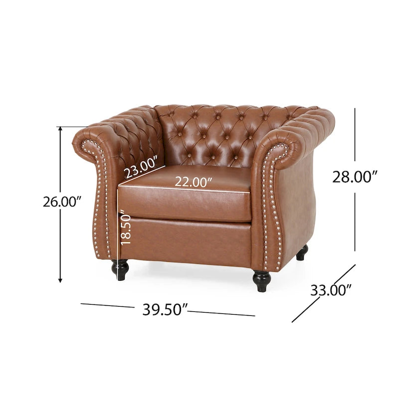 Fauteuil d'appoint capitonné en PU au design Chesterfield – Siège rembourré classique