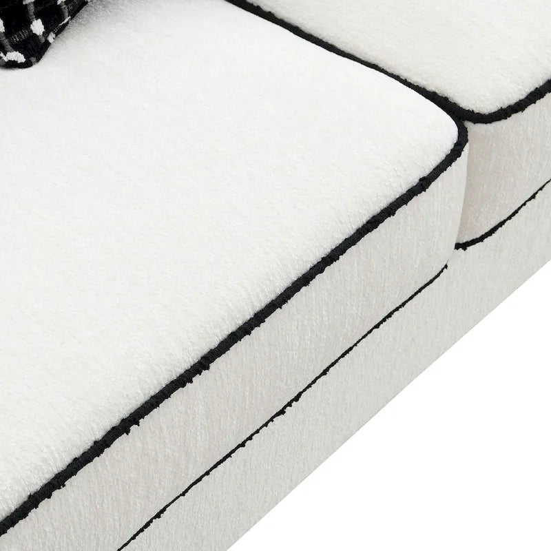 Canapé chenille blanc avec coussins décoratifs – Canapé élégant pour salon