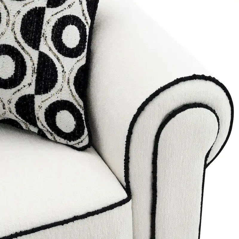 Canapé chenille blanc avec coussins décoratifs – Canapé élégant pour salon