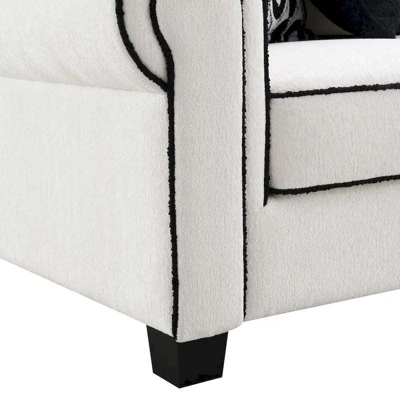 Canapé chenille blanc avec coussins décoratifs – Canapé élégant pour salon
