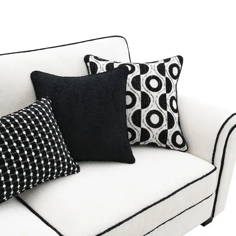 Canapé chenille blanc avec coussins décoratifs – Canapé élégant pour salon