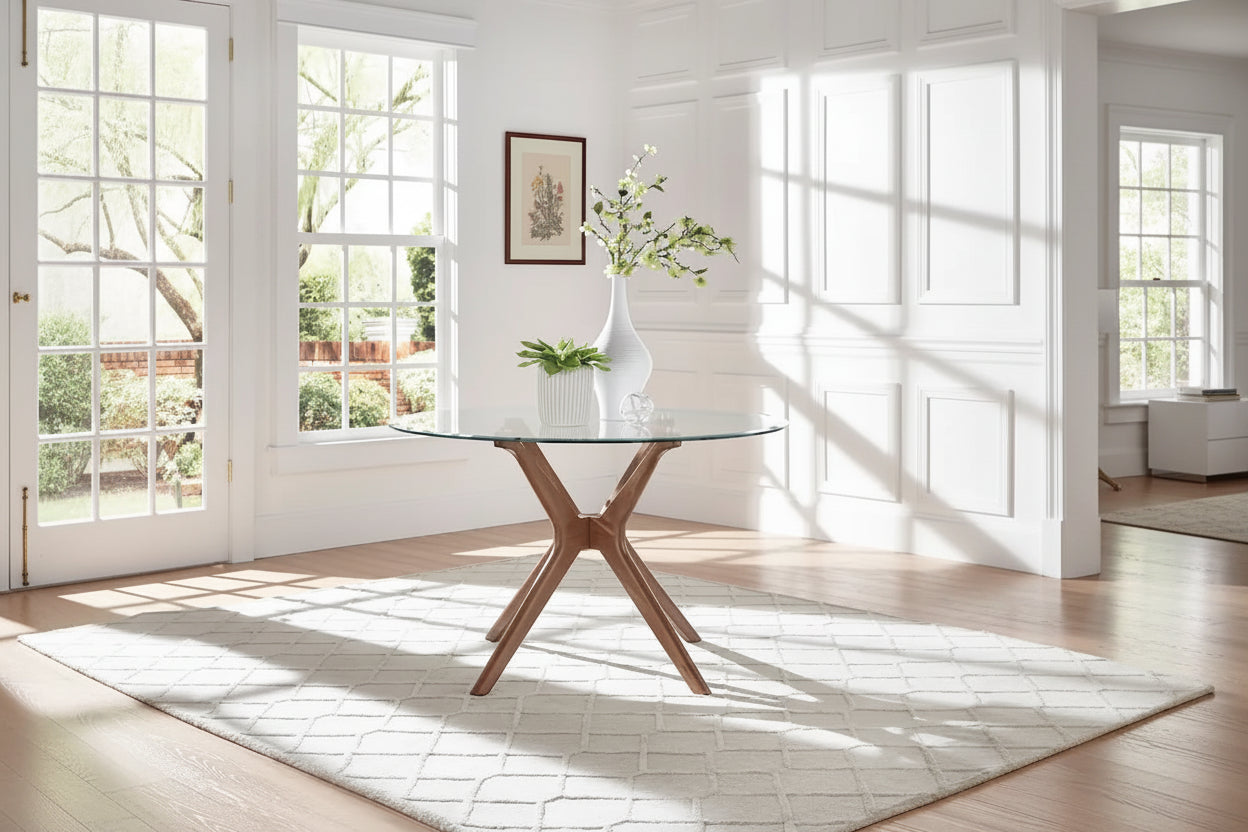 Sylvestria Mid-Century Walnut Finish Round Dining Table