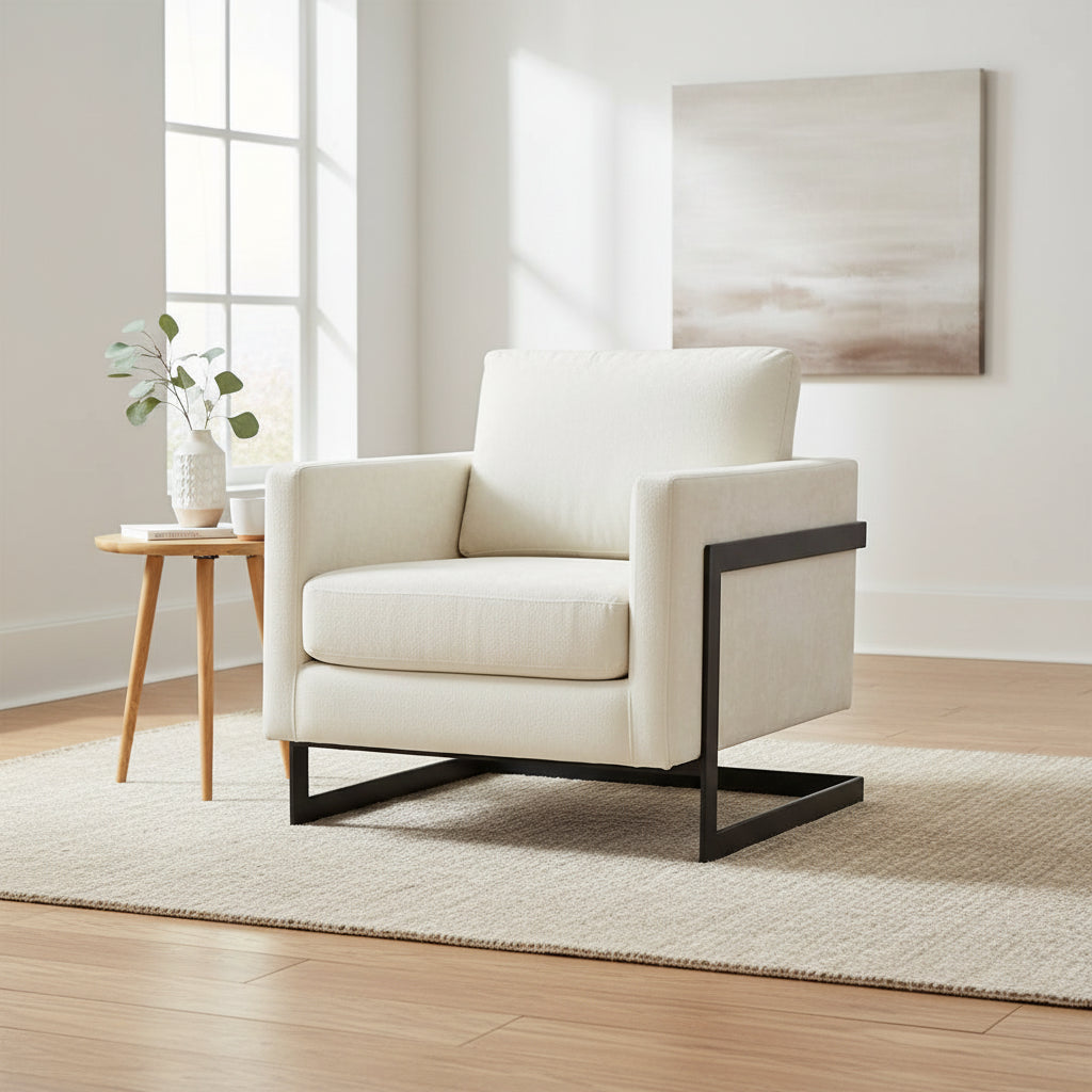 Modrest Prince Contemporary Cream & Black Fabric Accent Chair