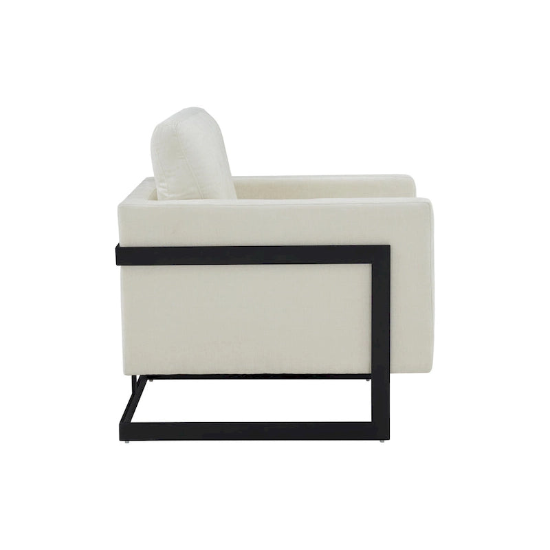 Fauteuil d'appoint contemporain en tissu crème et noir avec cadre en métal