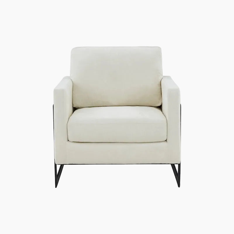 Fauteuil d'appoint contemporain en tissu crème et noir avec cadre en métal